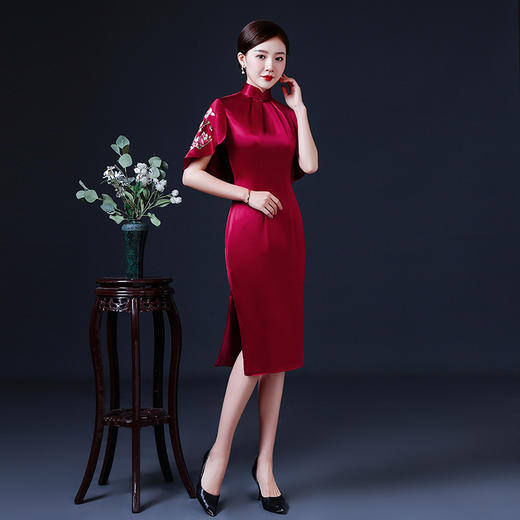 上海旗袍厂LHS-2040新款婚礼妈妈礼服 修身洋气旗袍喜婆婆婚宴装春夏款连衣裙衣 旗袍 商品图0