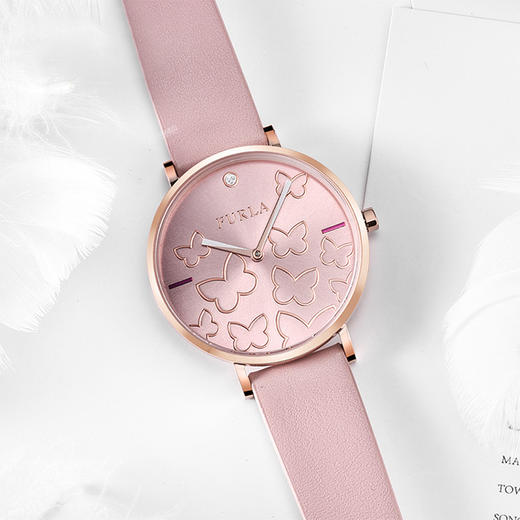 furla 芙拉 蝴蝶浮雕粉色表盘粉红色女士石英表 r4251113512
