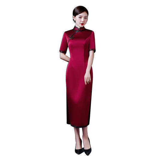 上海旗袍厂LHS-06183酒红春酒红新款改良新式旗袍礼服妈妈参加婚礼装婚宴中国风连衣裙 商品图4