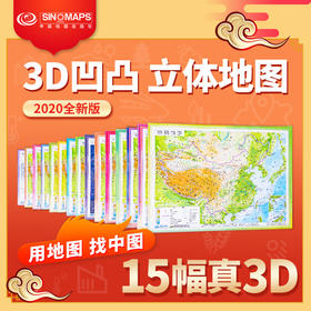 中国地理地图套装 4开 小号 2020学生用立体地图 凹凸地貌 三维政区 15张3D系列图 三维地形地貌 模型模板 中小学生地理学习