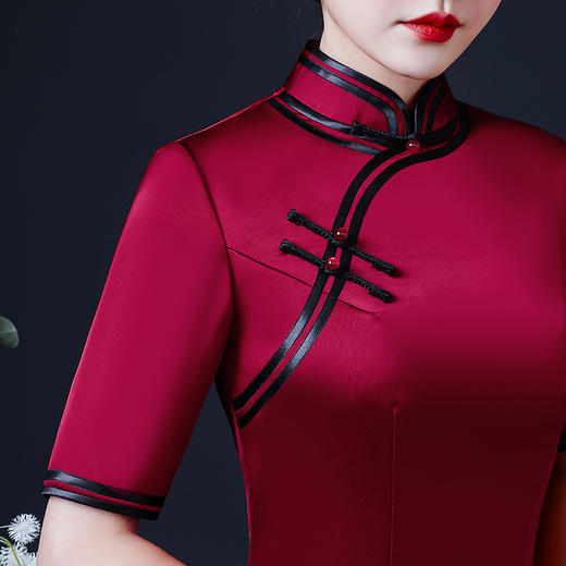 上海旗袍厂LHS-06183酒红春酒红新款改良新式旗袍礼服妈妈参加婚礼装婚宴中国风连衣裙 商品图1