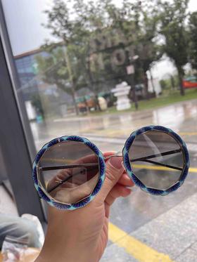 阿玛尼走秀款 青花瓷圆形太阳墨镜太阳镜