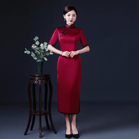 上海旗袍厂LHS-06183酒红春酒红新款改良新式旗袍礼服妈妈参加婚礼装婚宴中国风连衣裙