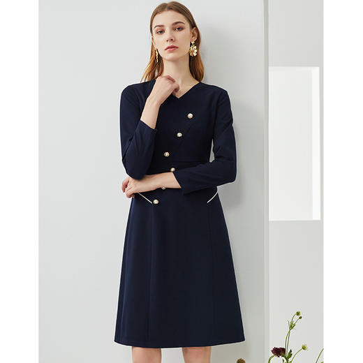 EITIE爱特爱新款洋气V领时尚纽扣收腰A字显瘦百搭连衣裙C2107832 商品图1