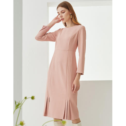 EITIE爱特爱21秋季新款时尚洋气收腰包臀显瘦气质纯色压褶连衣裙C2107820 商品图2