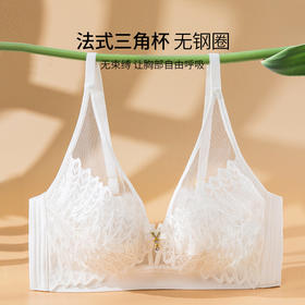 雅黛丽内衣女夏超薄款显小无钢圈文胸防凸兔耳杯蕾丝薄杯白色胸罩