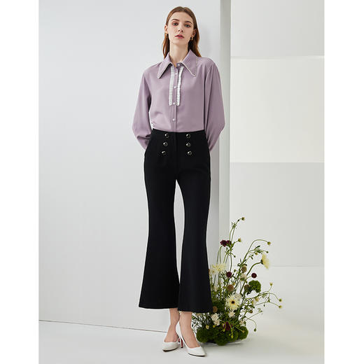 EITIE爱特爱秋季新款气质洋气灯笼袖木耳边装饰显瘦衬衫上衣C2109808 商品图2