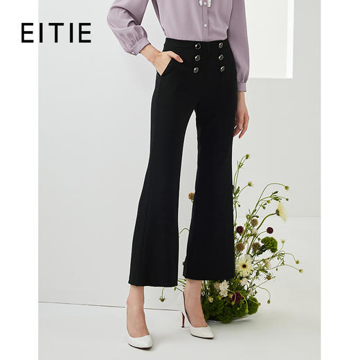 EITIE爱特爱通勤百搭职业显瘦微喇中腰休闲长裤女裤C2105806 商品图0