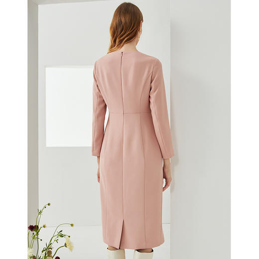 EITIE爱特爱21秋季新款时尚洋气收腰包臀显瘦气质纯色压褶连衣裙C2107820 商品图5