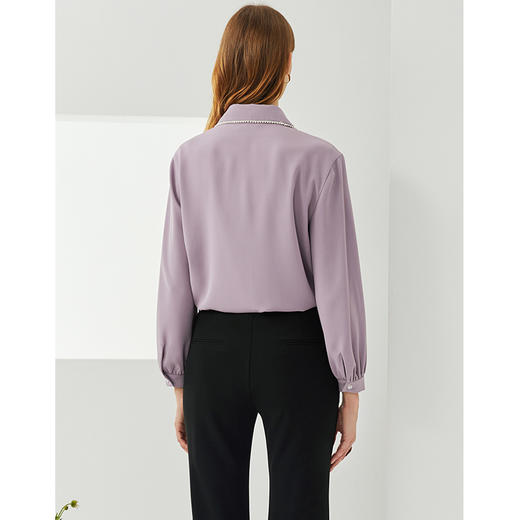 EITIE爱特爱秋季新款气质洋气灯笼袖木耳边装饰显瘦衬衫上衣C2109808 商品图5