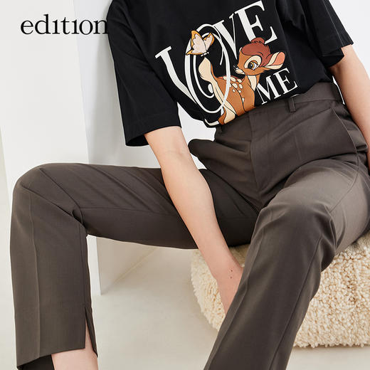 edition小直筒西装裤女羊毛精纺西裤侧开叉裤子长裤EBA3PAT027 商品图0
