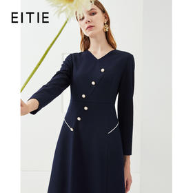 EITIE爱特爱新款洋气V领时尚纽扣收腰A字显瘦百搭连衣裙C2107832