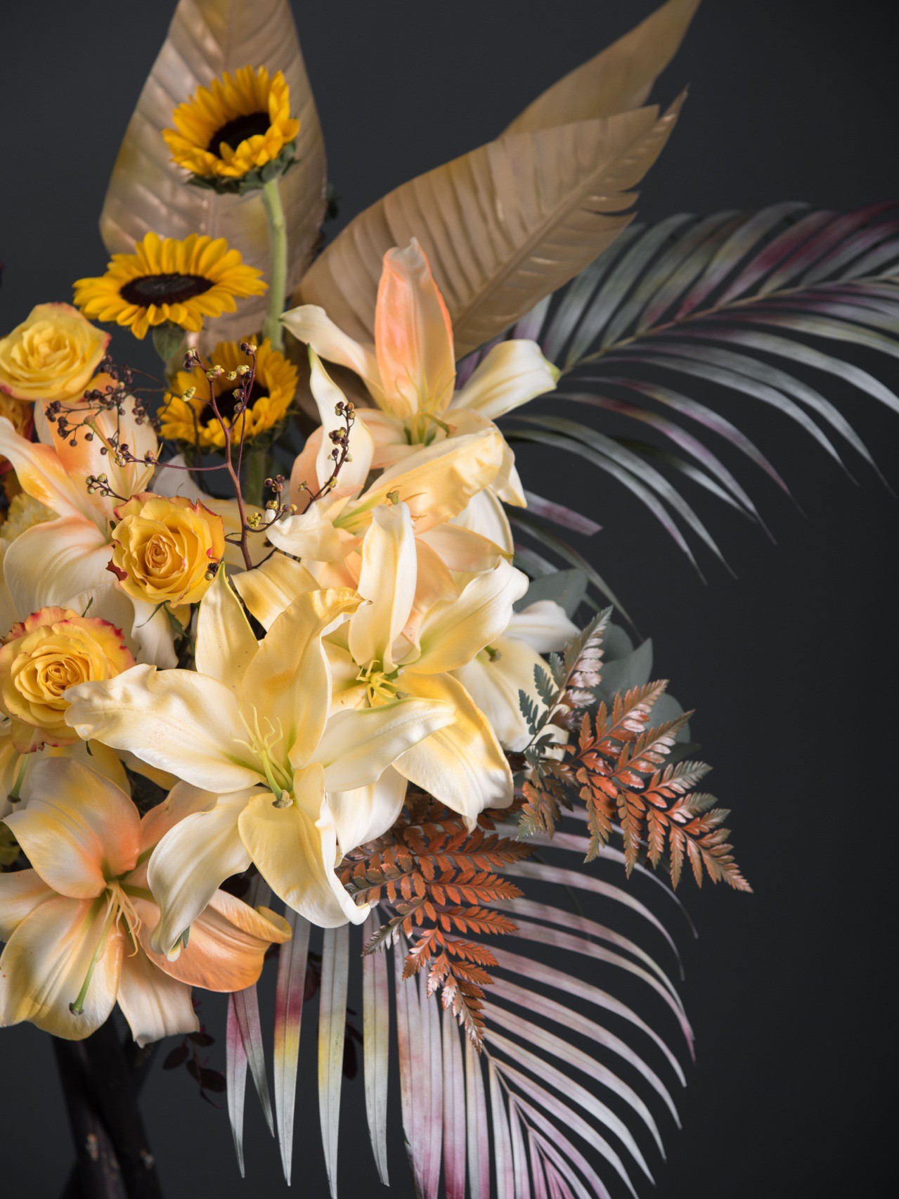 蒸蒸日上-向日葵百合混搭开业庆典三脚架一对