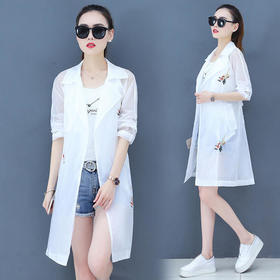 PDD-LLLMNY210502新款时尚气质休闲宽松中长款刺绣薄外套