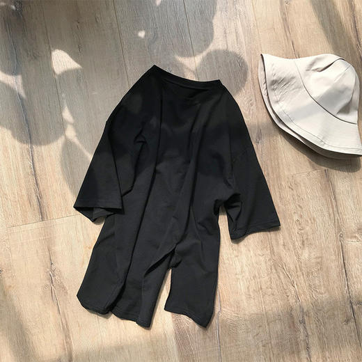 【服饰鞋包】言双韩版宽松中长款设计感不规则开叉上衣短袖女ins潮 商品图7