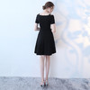 新款春夏吊带短袖赫本V领纯色小黑裙休闲气质百搭蓬蓬连衣裙潮 商品缩略图3