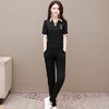 WE- KED16017 时尚两件套装女2021夏新款修身气质优雅短袖翻领大码T恤休闲长裤 商品缩略图2