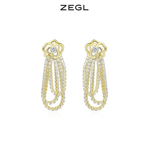 ZEGL设计师山茶花系列花朵流苏耳环女vintage轻奢耳钉小众耳饰品 商品图1