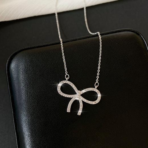 香港正生银饰日系风蝴蝶结闪钻项链/925纯银 商品图1
