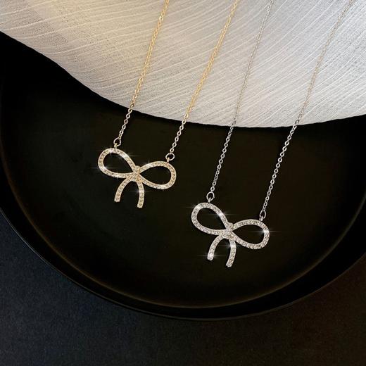 香港正生银饰日系风蝴蝶结闪钻项链/925纯银 商品图2