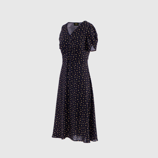 领前排包扣褶连衣裙 商品图1