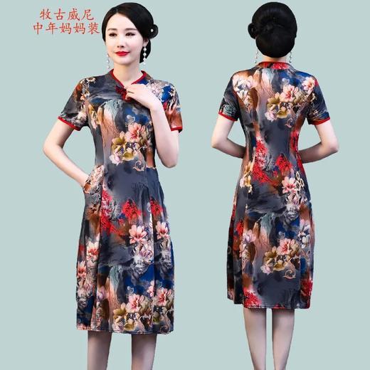 JXG-新款妈妈女装改良旗袍无开衩短袖礼服女连衣裙中老年复古洋气夏装 商品图8