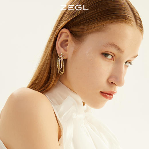 ZEGL设计师山茶花系列花朵流苏耳环女vintage轻奢耳钉小众耳饰品 商品图0