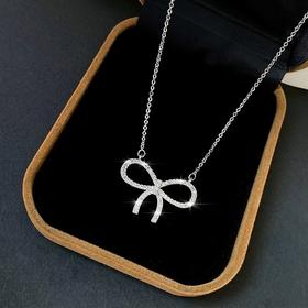 香港正生银饰日系风蝴蝶结闪钻项链/925纯银