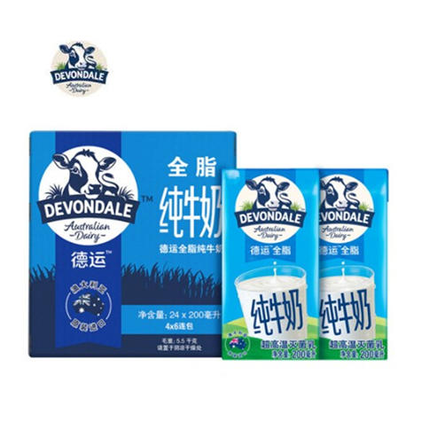 澳洲德运全脂脱脂牛奶200ml6