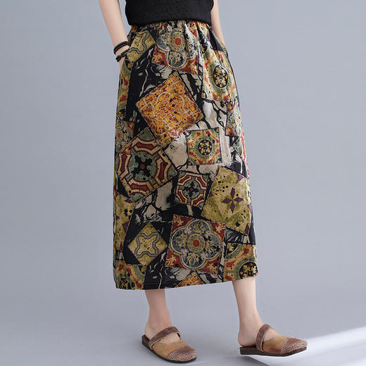 GYH  1815印花棉麻复古民族风半身裙 商品图3