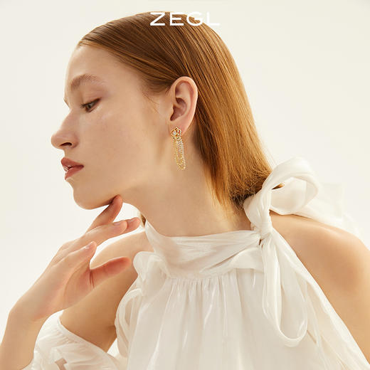 ZEGL设计师山茶花系列花朵流苏耳环女vintage轻奢耳钉小众耳饰品 商品图2