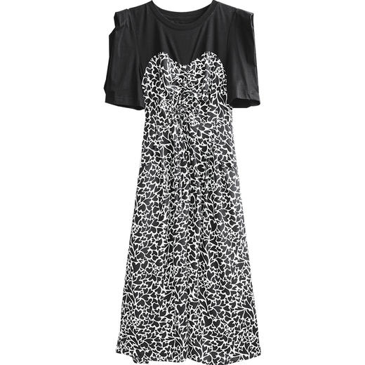 欧芮儿碎花雪纺连衣裙2021新夏收腰显瘦经典复古黑白气质垂坠感裙 商品图3