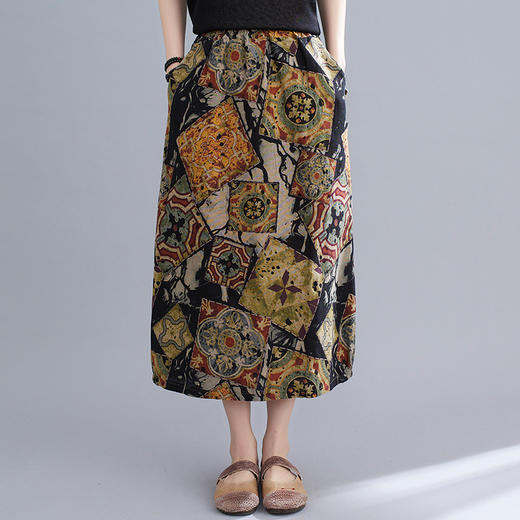 GYH  1815印花棉麻复古民族风半身裙 商品图1