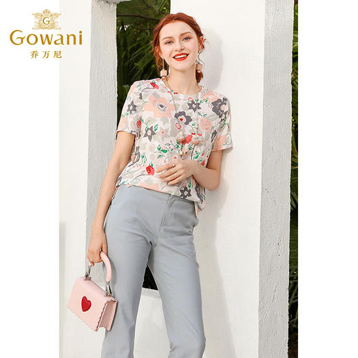 乔万尼夏季简约清新淡雅印花上衣宽松直筒短袖衬衫女韩版EN2C571 商品图1