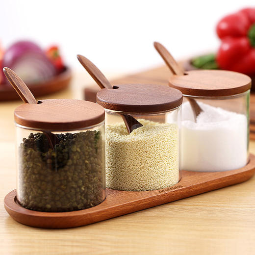 达乐丰乌檀木厨房用品玻璃调料盒套装 商品图3