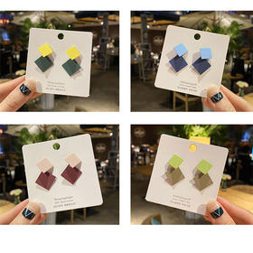 【几何撞色方块耳环女】925银耳钉设计感气质日系耳饰时尚饰品