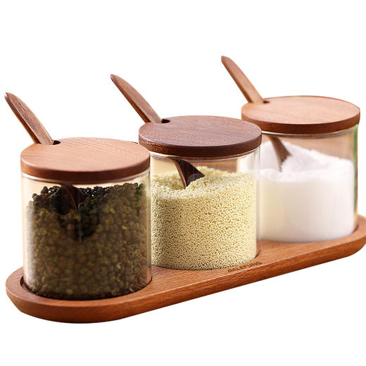 达乐丰乌檀木厨房用品玻璃调料盒套装 商品图0
