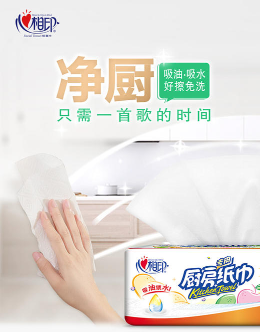 【心相印专区】心相印70抽塑装无印花厨房纸巾  抽纸吸水纸整箱家用  3包*4提（70抽/包） 商品图1