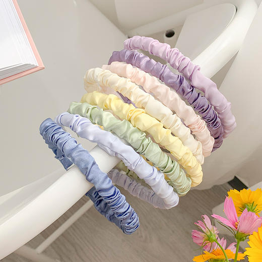 【八色可选】甜美发饰简约压发发饰法式复古缎面发箍少女外出褶皱头箍时尚饰品 商品图3