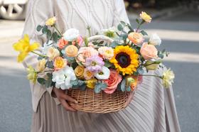 Flowerbene【花有独钟】私人订制 秋色系圆形手提花篮花篮