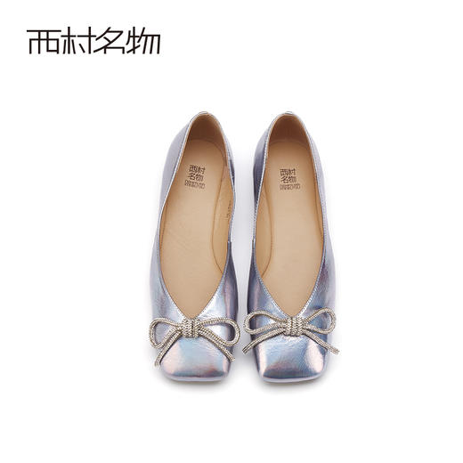 西村名物2021秋季新款超软牛皮方头浅口单鞋蝴蝶结芭蕾舞真皮女鞋T21CE33831 商品图2