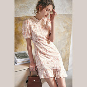 欧芮儿碎花雪纺连衣裙女2021夏收腰显瘦气质设计感旗袍改良版裙子