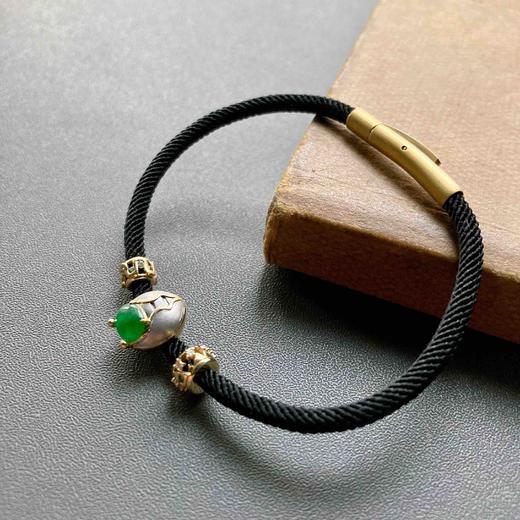 冰种阳绿翡翠金蝉手绳18k黄金钻石沙弗莱路路通 商品图7