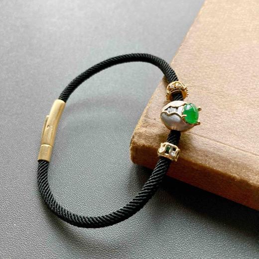 冰种阳绿翡翠金蝉手绳18k黄金钻石沙弗莱路路通 商品图1