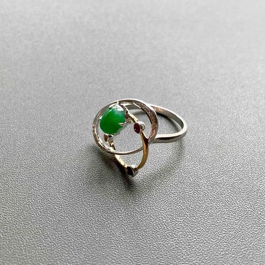 冰种阳绿翡翠蛋面戒指行星18k黄金白金钻石红蓝宝石镶嵌 商品图6
