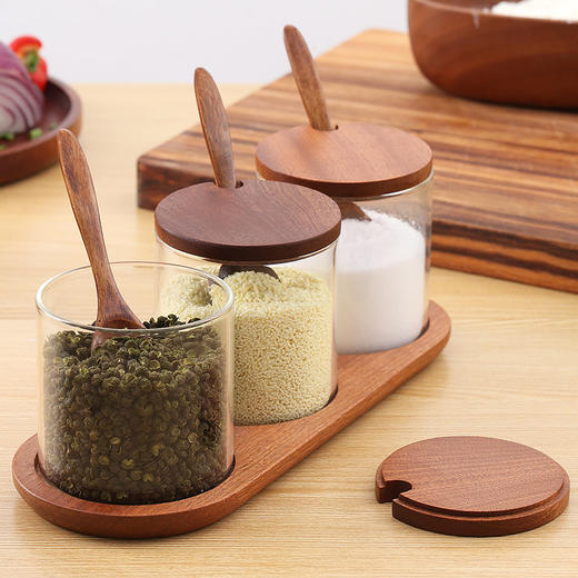 达乐丰乌檀木厨房用品玻璃调料盒套装 商品图4