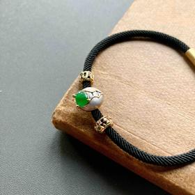 冰种阳绿翡翠金蝉手绳18k黄金钻石沙弗莱路路通