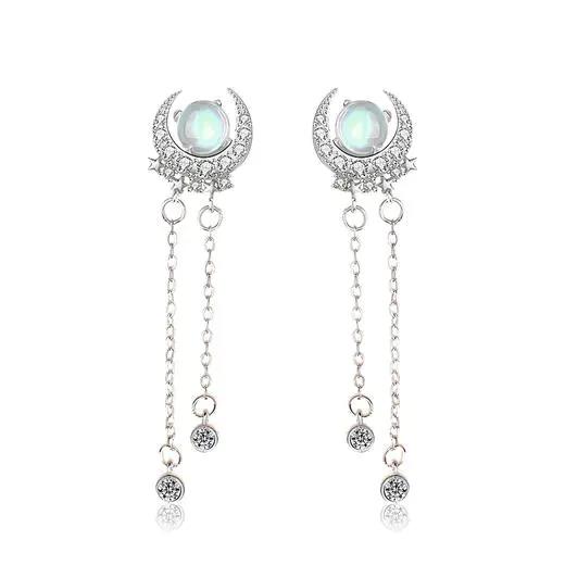 LMSS-EA24时尚皓月星辰月光石耳环流苏百搭s925纯银耳饰 商品图1