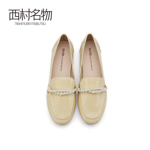 西村名物2021秋季新款方头真皮乐福鞋女反绒珍珠链平底单鞋T21CM34001 商品图2