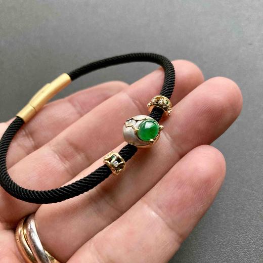 冰种阳绿翡翠金蝉手绳18k黄金钻石沙弗莱路路通 商品图6